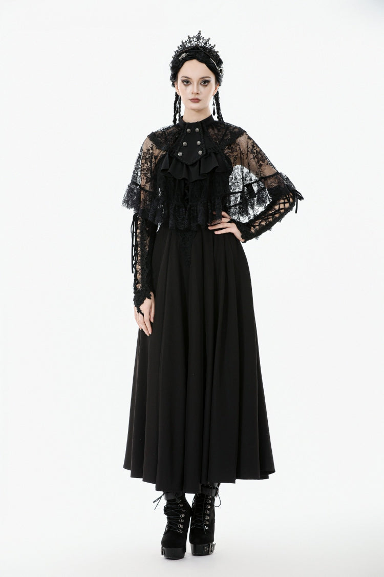 Black Bouble-Breasted Floral Lace Women's Gothic Cape