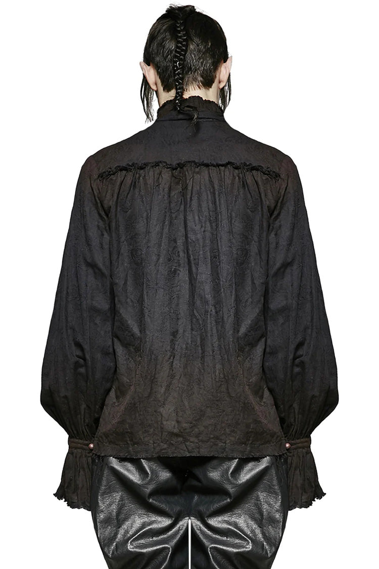 Black Long Lantern Sleeves Retro Metal Button Mens Steampunk Tie Shirt