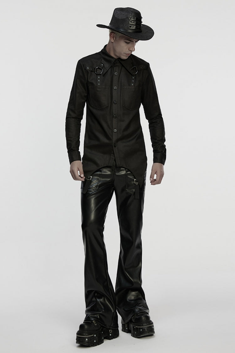 Black Bat Collar Long Sleeves Irregular Men's Punk Blouse
