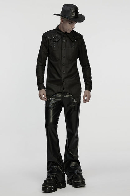 Black Bat Collar Long Sleeves Irregular Men's Punk Blouse