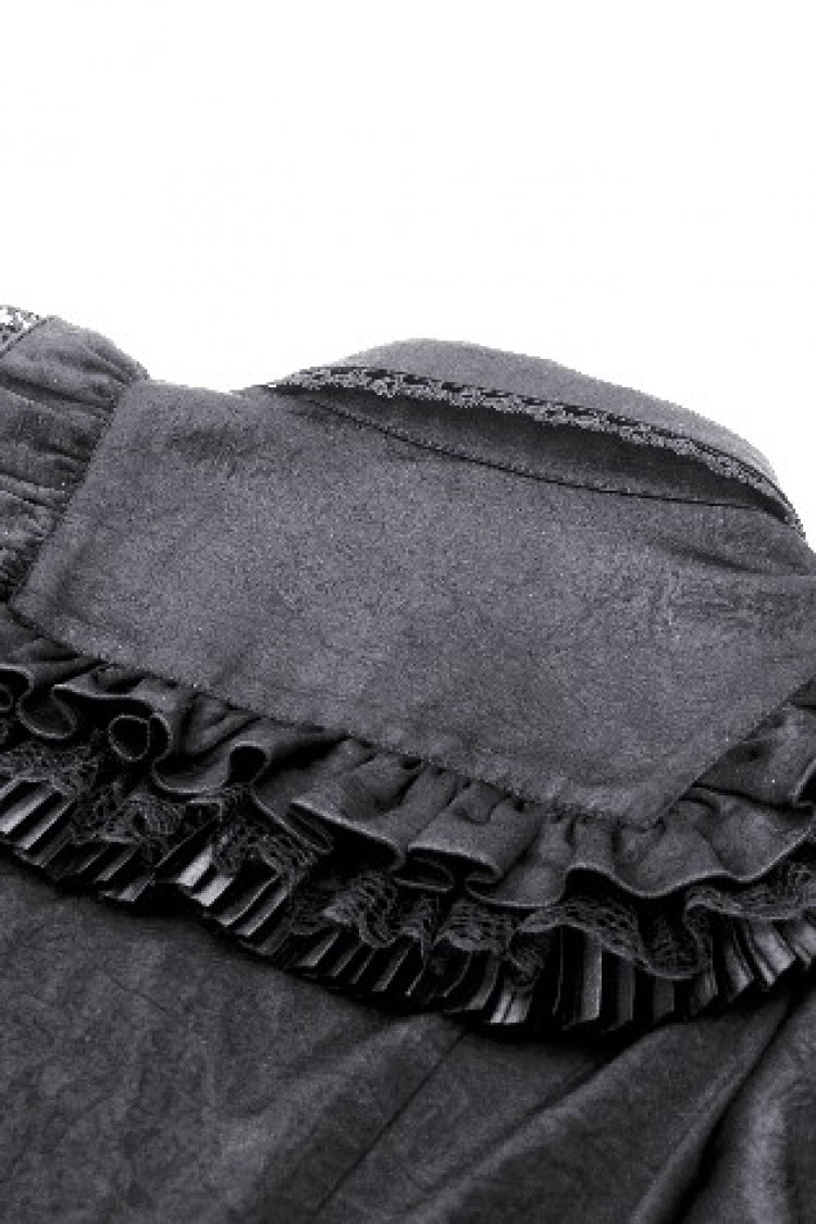 Black Point Collar Short Puff Sleeves Ruffled Women's Gothic Blouse