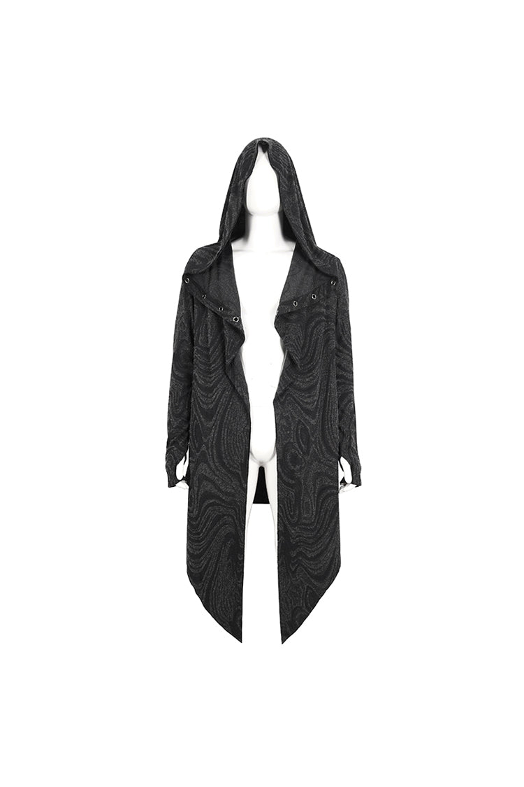 Black Lrregular Back Multi Chain Long Men's Gothic Coat With Hood