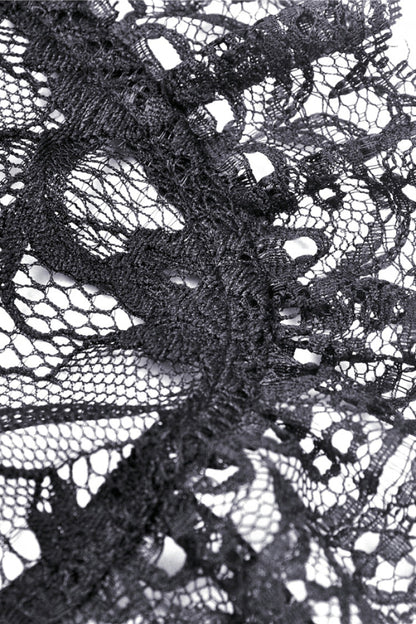 Black Long Puff Sleeves Sheer Floral Lace Lace-Up Women's Gothic Cape