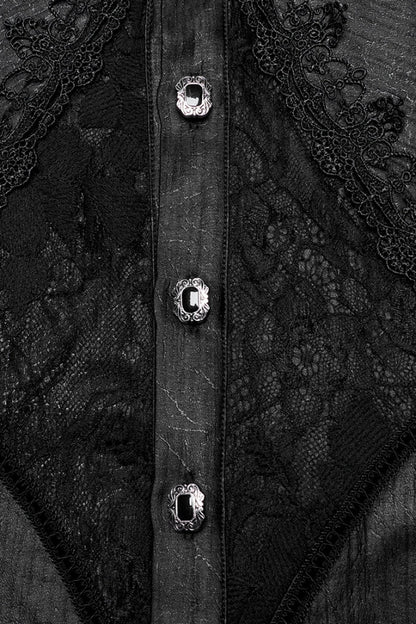 Black Long Puff Sleeves Spliced Lace Men's Gothic Shirt