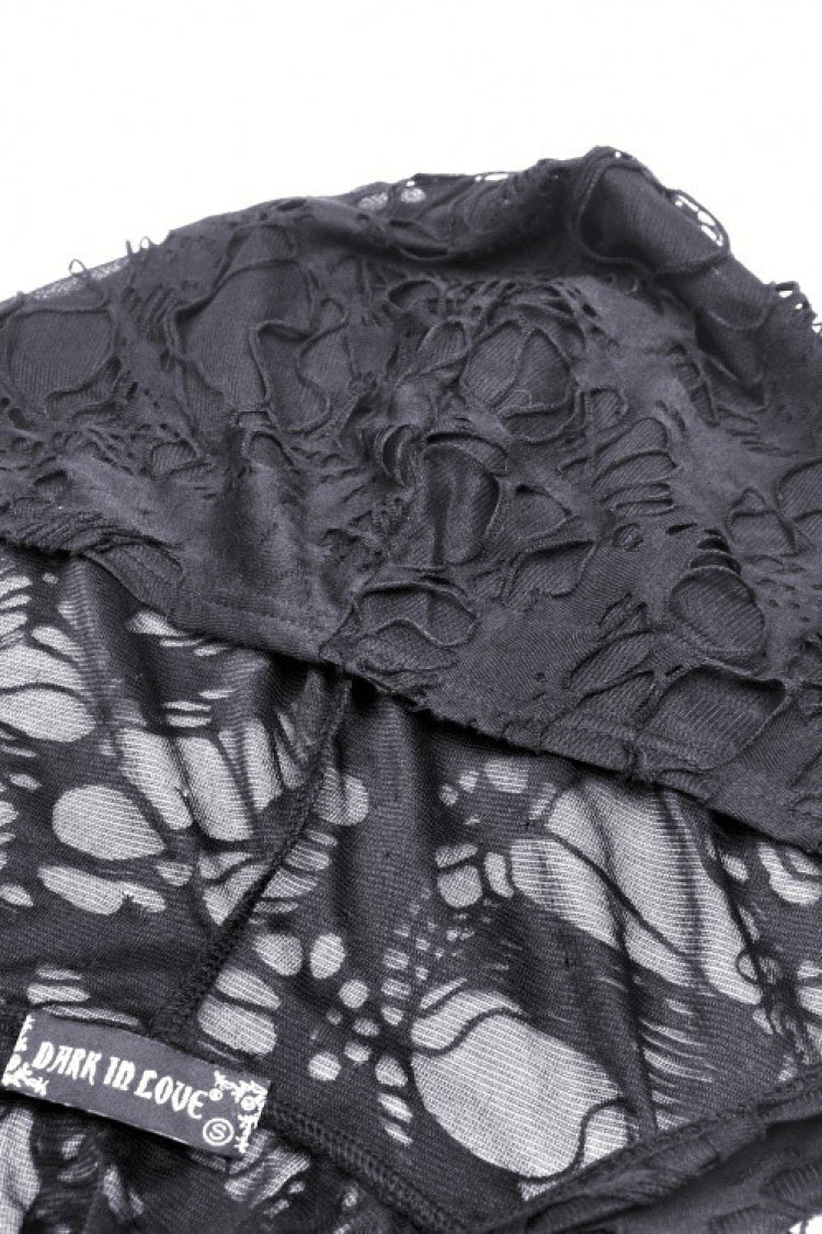 Black Long Sleeves Split Ripped Zippered Women's Punk Long Coat with Hood