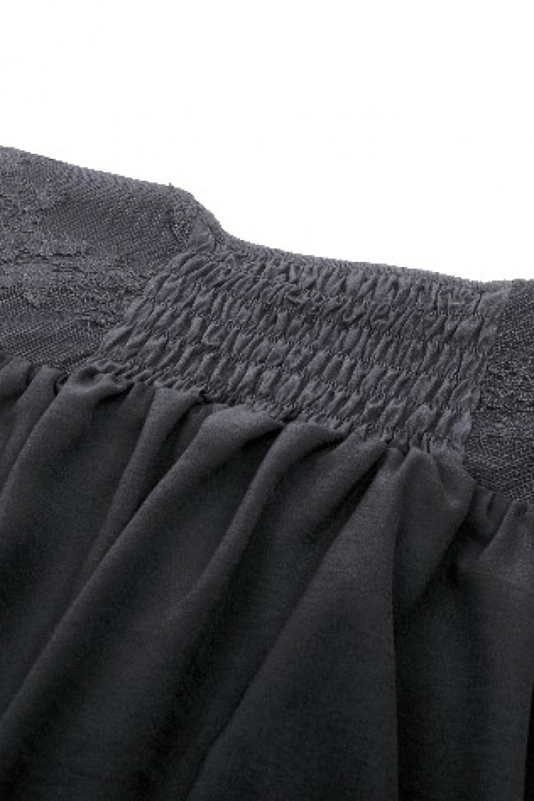 Black High Waisted Heart Embroidered Lace Women's Gothic Maxi Skirt