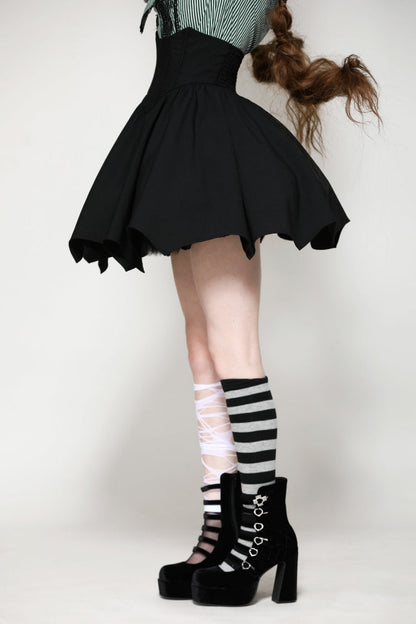 Black High Waisted Batwing Hem Women's Gothic Lolita Short Skirt
