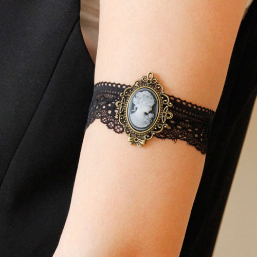 Black Lace Retro Victorian Beauty Head Elastic Gothic Lolita Armband Bracelet