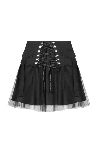 Black Binding Mesh Plaid High Waist Women's Steam Punk Skirt