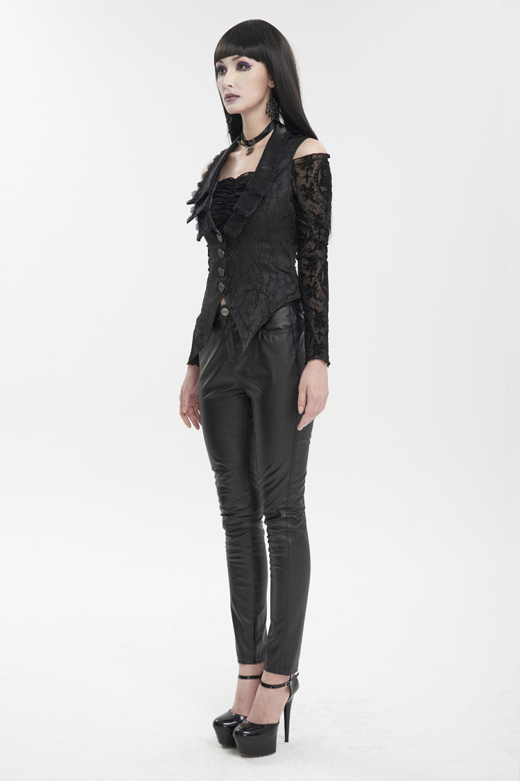 Black Plum Blossom Texture Deep V Back Rope Adjustable Women's Gothic Vest