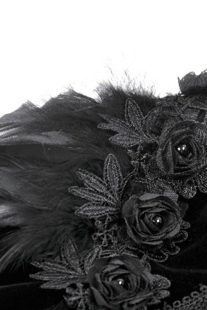 Black Lace Spliced Velvet Long Flared Sleeves Floral Feather Women's Gothic Cape