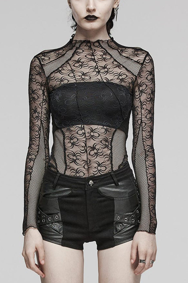 Black Long Sleeves Hollow Stitching Irregular Womens Steampunk Blouse