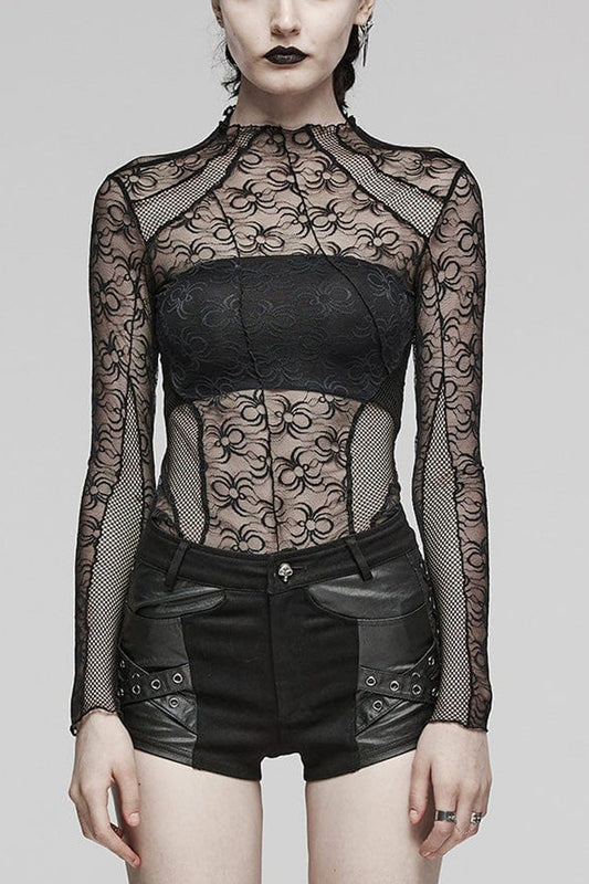 Black Long Sleeves Hollow Stitching Irregular Womens Steampunk Blouse