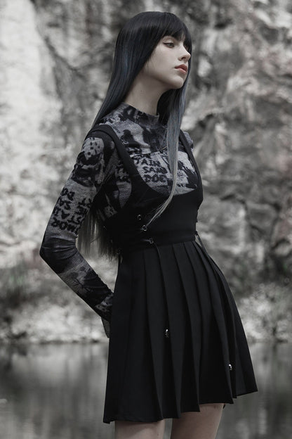 Black High Waisted Women's Pleated Gothic Slip Dress