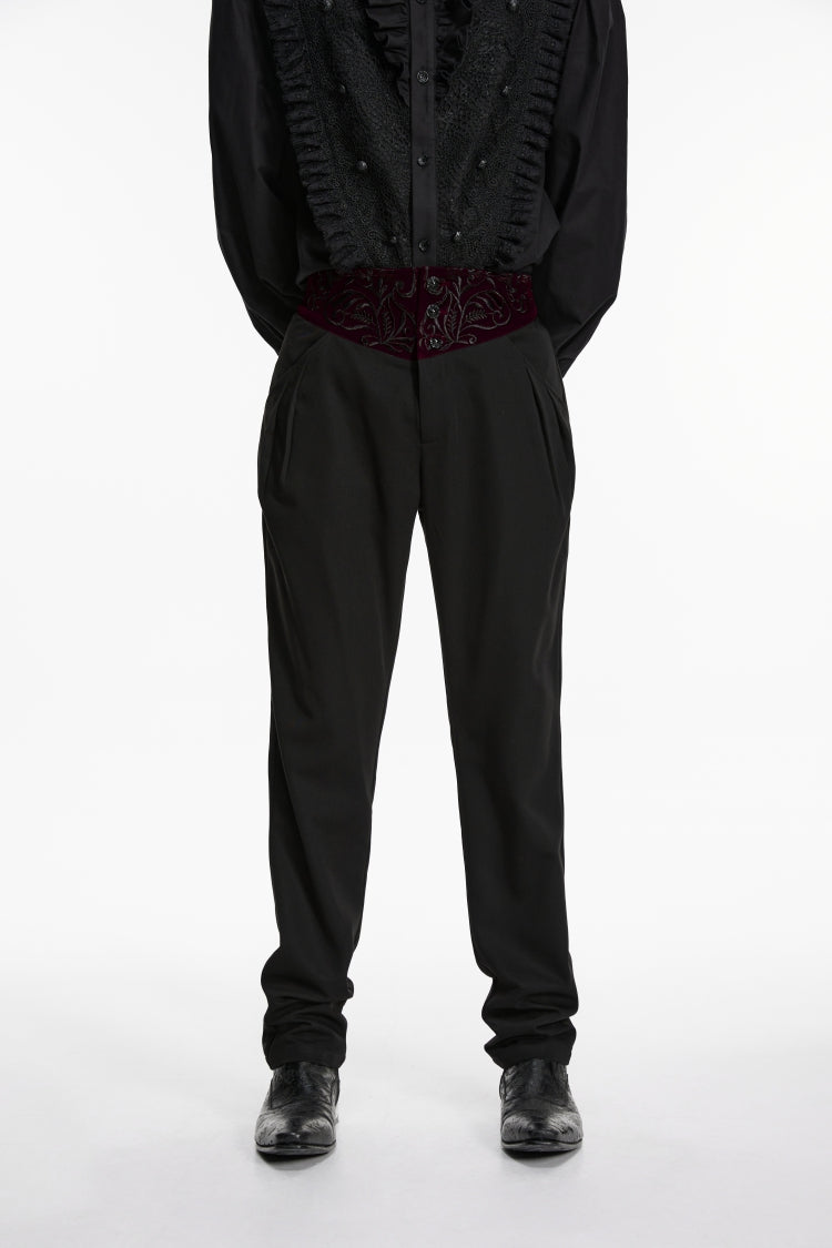 Black Embroidered Spliced Slim Men's Gothic Pants