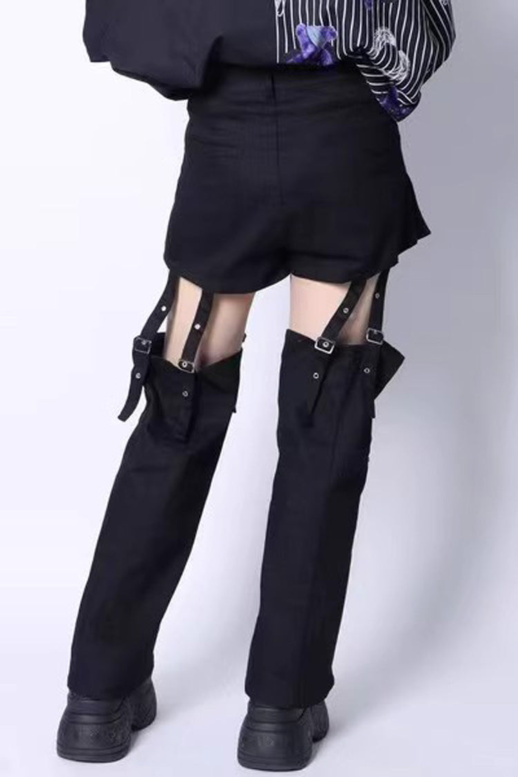 Black Gothic Jirai Kei Japanese Detachable Leg Shorts Set