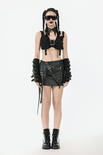 Black Halterneck Buckled Women's Punk Utility Vest