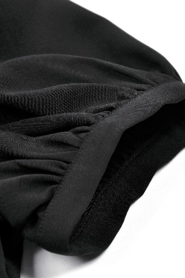 Black Multi-Layered Deep V Collar Pleated Short Puff Sleeves Lace-Up Gothic Blouse
