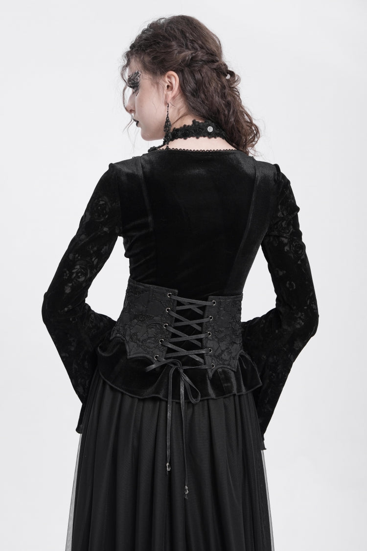 Black Batwing Beaded Lace-Up Zipper Women's Underbust Corset