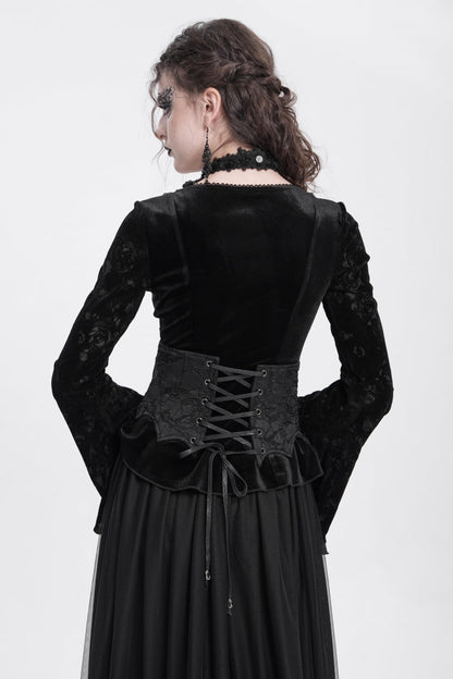 Black Batwing Beaded Lace-Up Zipper Women's Underbust Corset