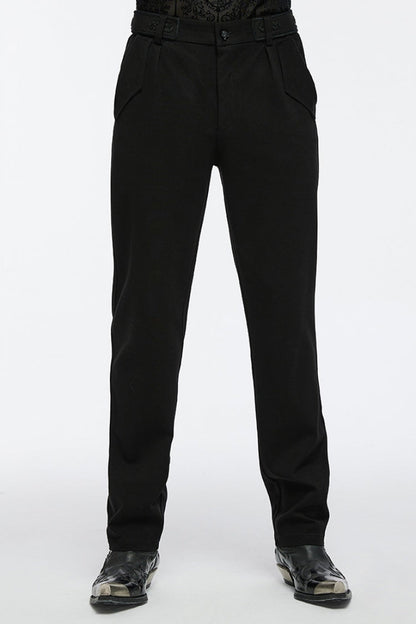 Black Buckle Floral Men's Gothic Waistband Pants