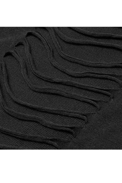 Black Metal Eyelets Strap Irregular Knit Plus Size Women's Punk Sling Dress