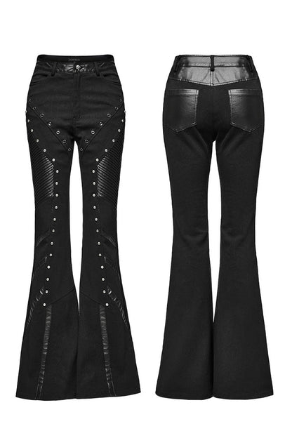 Black Mesh Rivet Women's Punk Flared Pants
