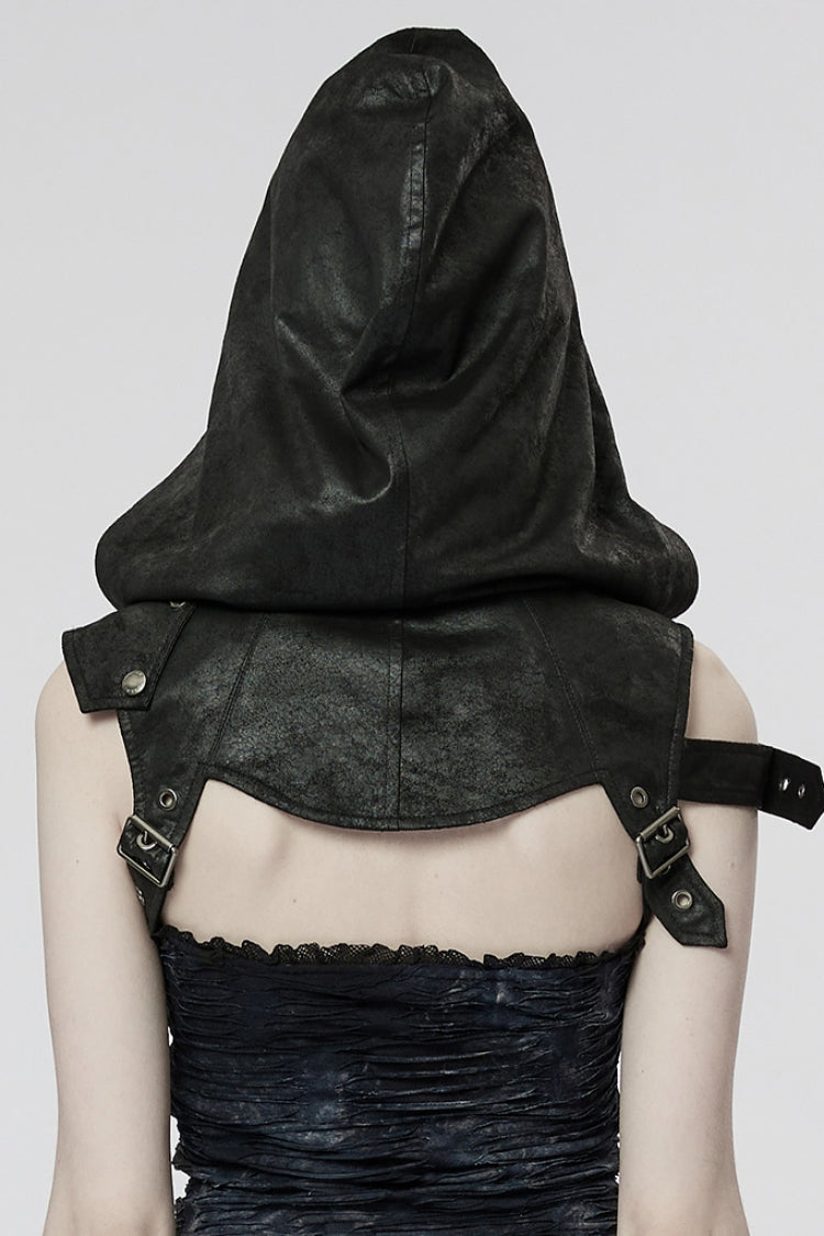 Black Ghost Head Pendant Metal Rivets Hooded Women's Steampunk Cape