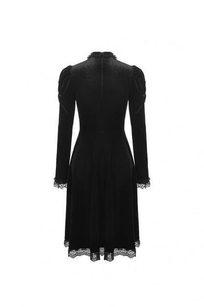 Black Lace Long Puff Sleeves Women's Gothic Velet Dress