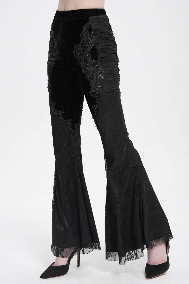 Black Floral Embroidery Stitching Lace Women's Gothic Pants
