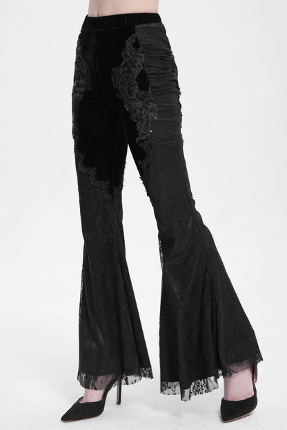 Black Floral Embroidery Stitching Lace Women's Gothic Pants