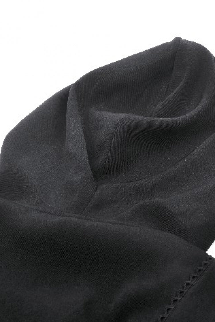 Black Long Sleeves Ruffled Lace-Up Women's Punk Long Jacket with Hood