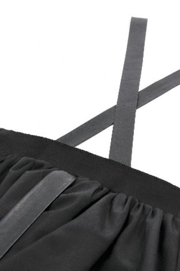 Black Bat Wing Buckled Women's Gothic Suspender Dress Graduation Dress with Tail