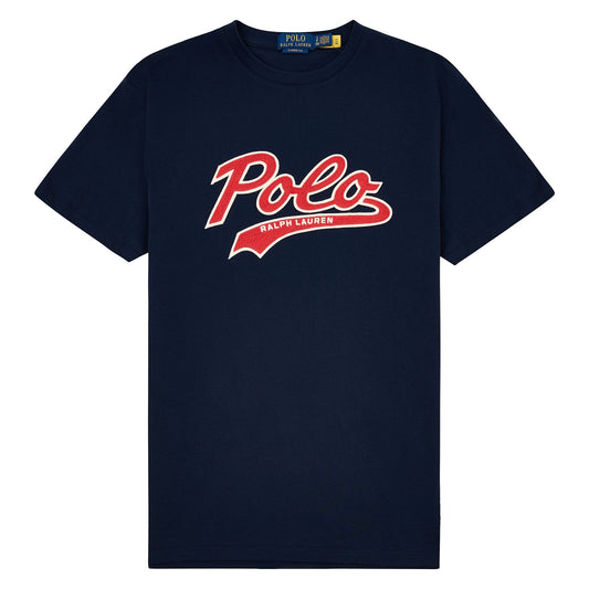 Chain Stitched Logo Tee | Navy