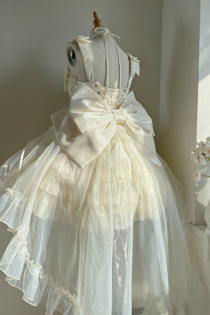 Apricot [Cream Cake] Sleeveless Multi-Layered Ruffle Bowknot Sweet Princess Lolita Jsk Dress Set