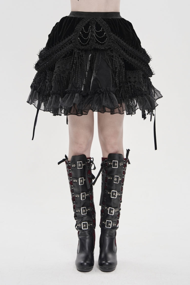 Black Multi-Layered  Tassels  Chain-Decorated Women's Gothic Skirt