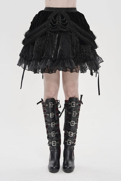 Black Multi-Layered  Tassels  Chain-Decorated Women's Gothic Skirt