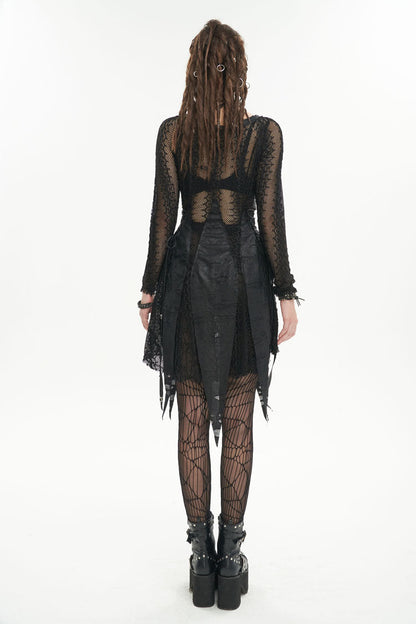 Black Forest Witch Short Irregular Ripped Mesh Women's Gothic Dress
