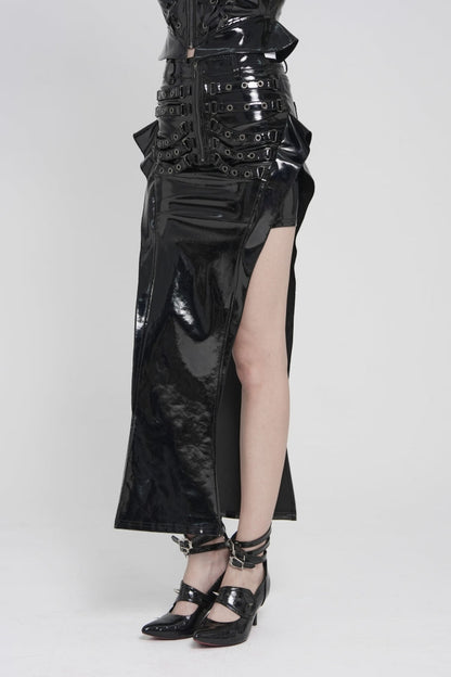 Black Cut-Out Irregular Zippered Women's Punk Long Skirt