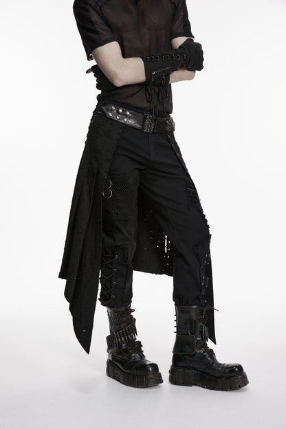 Black Lace-Up Irregular Ripped Men's Punk Skirt