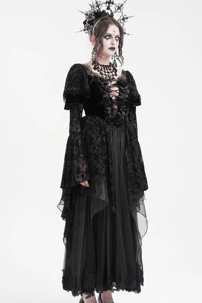 Black Crochet Long Sleeves Hanayome Lace Women's Gothic Dress