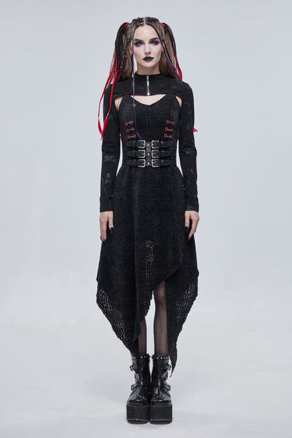 Black Bone Printed Strappy Zipper Women's Gothic Cape