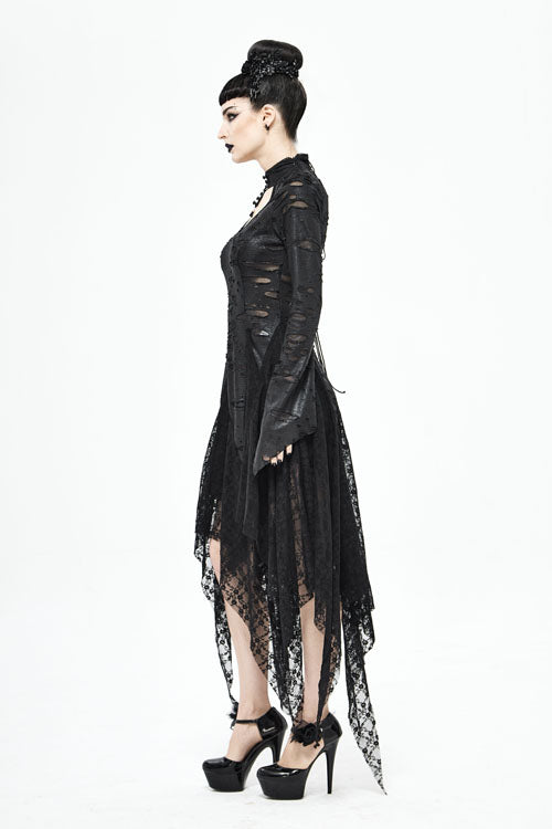 Black Dragon Spine Hole Decoration Long Sleeves Gothic Dress