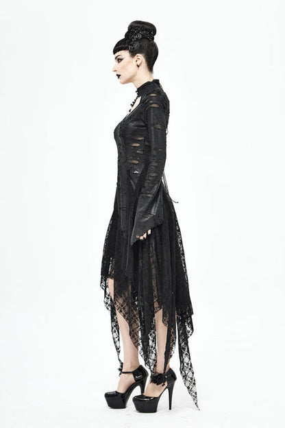 Black Dragon Spine Hole Decoration Long Sleeves Gothic Dress