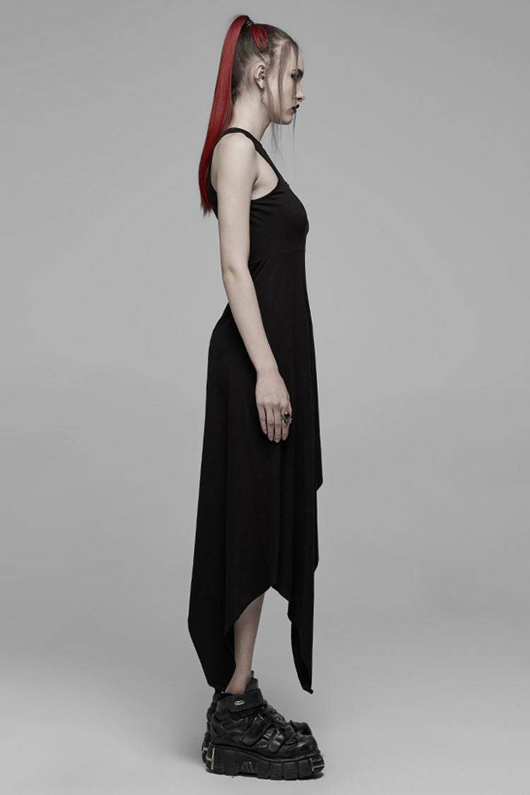 Black Hollowed Out Cross Spray-Painted Asymmetric Hem Sleeveless Women's Gothic Dress