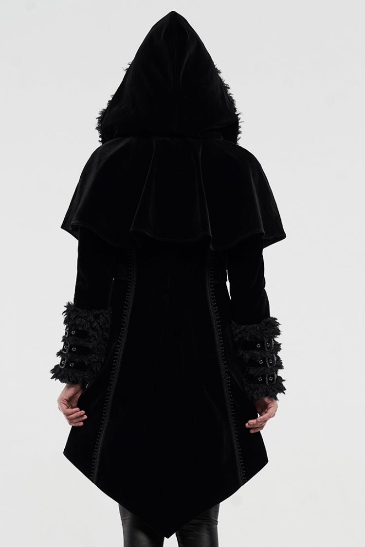 Black Long Sleeves Metal Buckle Hooded Womens Gothic Cloak Coat