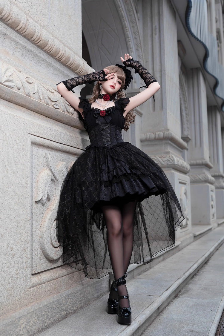 Black Elegant Bride Gorgeous Tea Party Gothic Lolita Tiered Dress