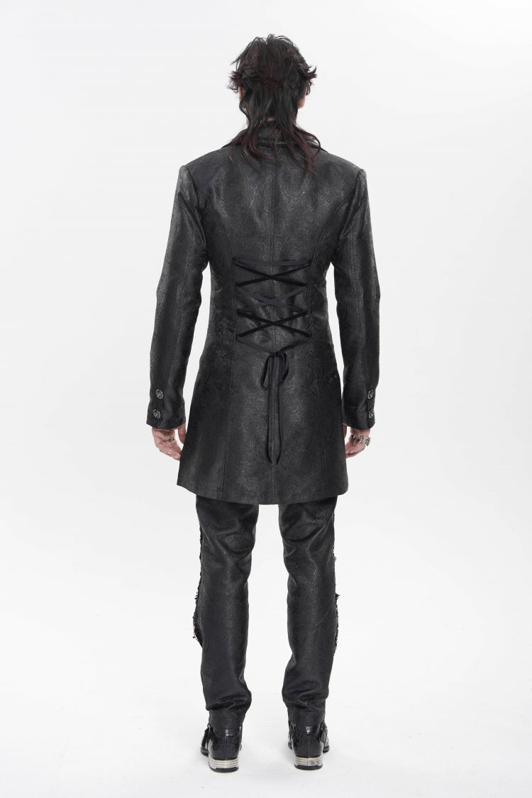 Black Lapel Collar Long Sleeves Lace-Up Slim Men's Gothic Handsome Double-Breasted Jacket