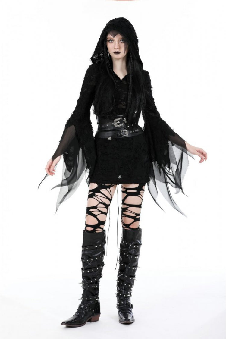 Black Lace-Up Studded Buckled Women's Punk PU Underbust Corset