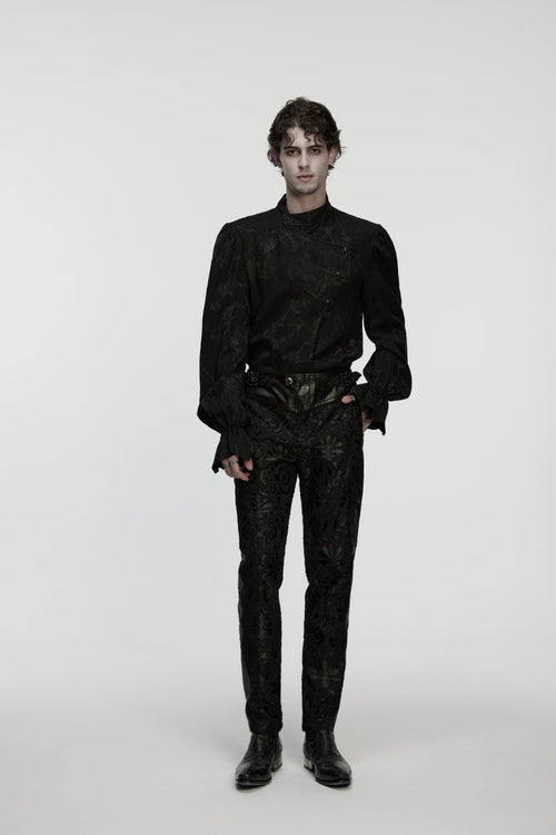 Black Jacquard Floral Embroidered Men's Gothic Pants